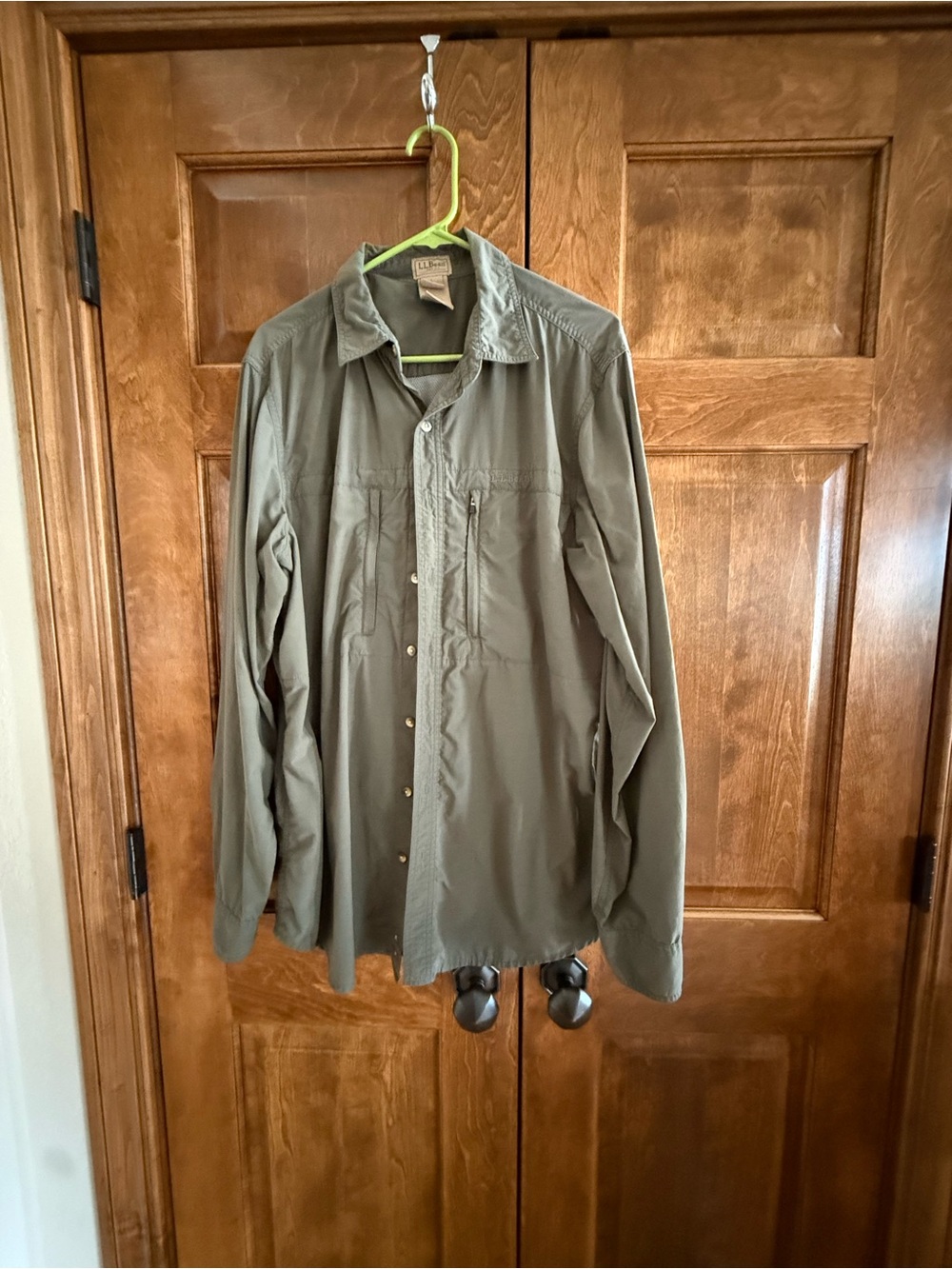 L.L. Bean Olive Men's Button-Up Lightweight Shirt - Size Large Tall
